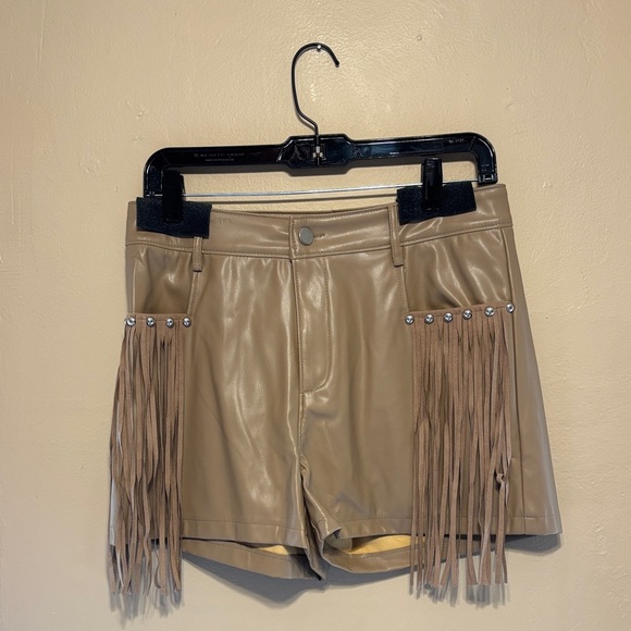 Cloud Ten Pants - NWT Tan Leather Shorts with Fringe